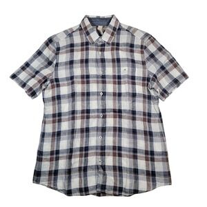Takeo Kikuchi Escape‎ Japan Linen Short Sleeve Button Up Shirt Sz 2 XS Plaid